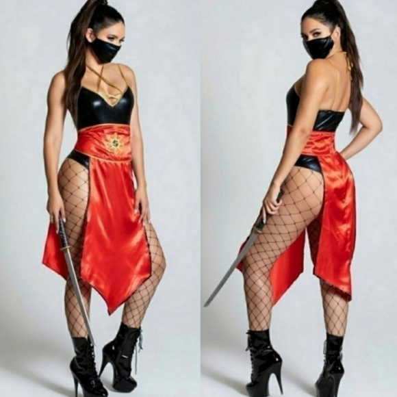 NEW Yandy Sexy Violent Red Ninja Three Piece Costume Set Size Small - Picture 5 of 5